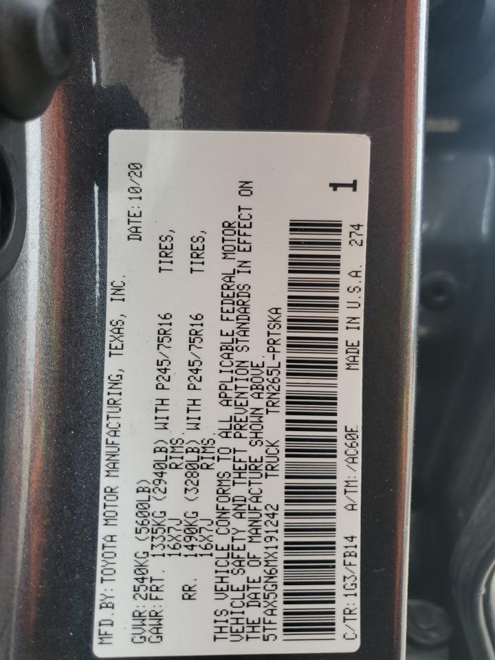 2021 Toyota Tacoma VIN 5TFAX5GN6MX191242 Copart auction photo, rollover damage thumbnail 13