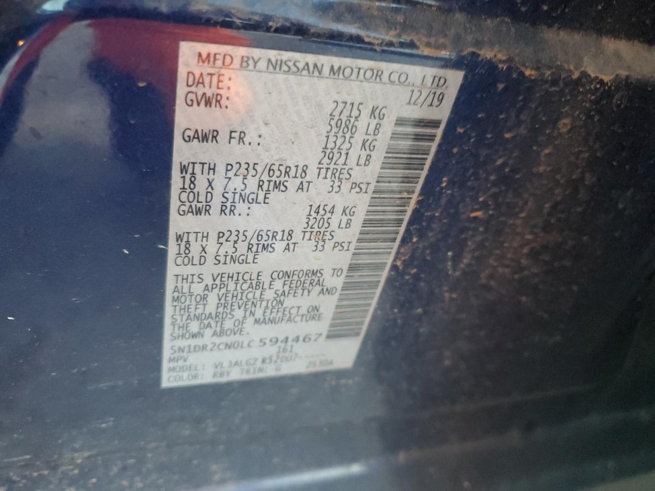 2020 Nissan Pathfinder VIN 5N1DR2CN0LC594467 Copart auction photo, front end / side damage thumbnail 15