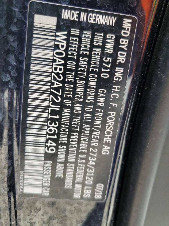 2018 Porsche Panamera VIN WP0AB2A72JL136149 Copart auction photo, front end damage thumbnail 13