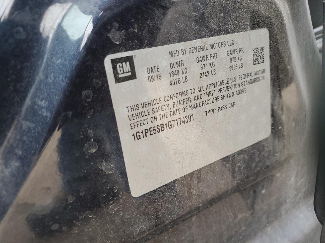 2016 Chevrolet Cruze VIN 1G1PE5SB1G7174391 Copart auction photo, all over damage thumbnail 13
