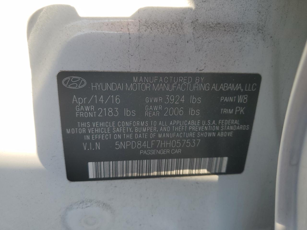 2017 Hyundai Elantra VIN 5NPD84LF7HH057537 Copart auction photo, front end damage thumbnail 12