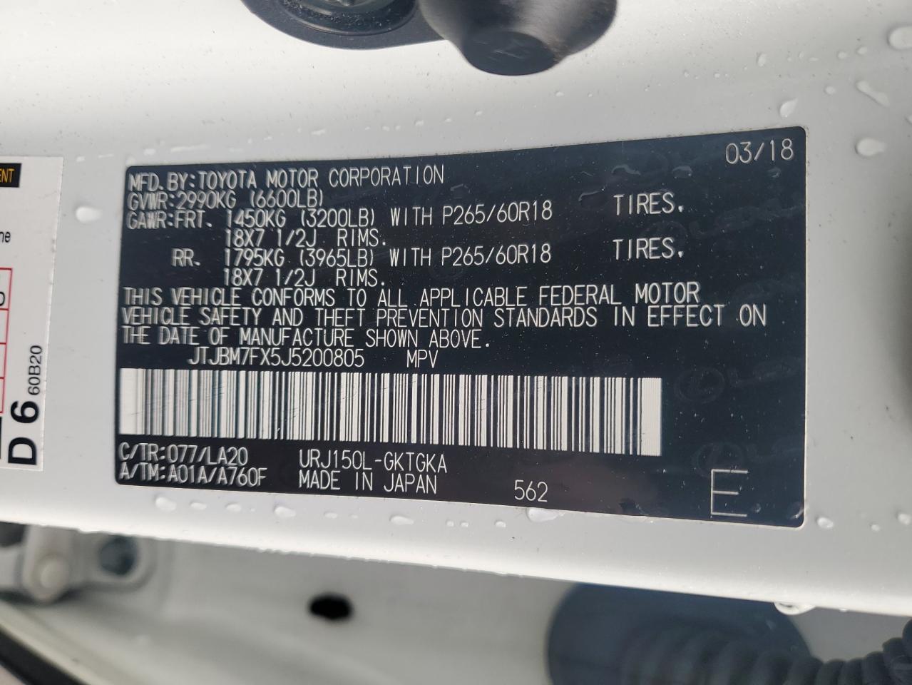 2018 Lexus GX VIN JTJBM7FX5J5200805 Copart auction photo, front end damage thumbnail 14