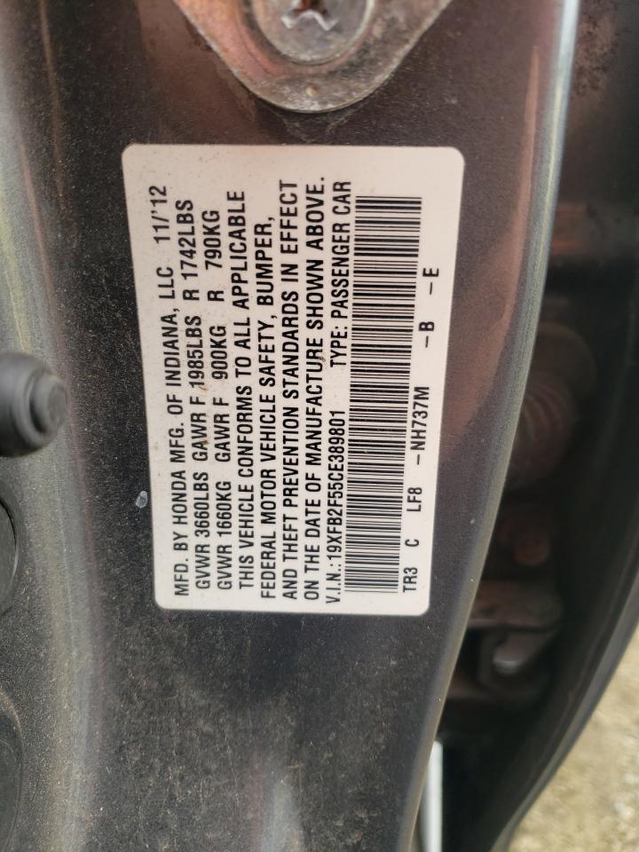2012 Honda Civic VIN 19XFB2F55CE389801 Copart auction photo, side damage thumbnail 12