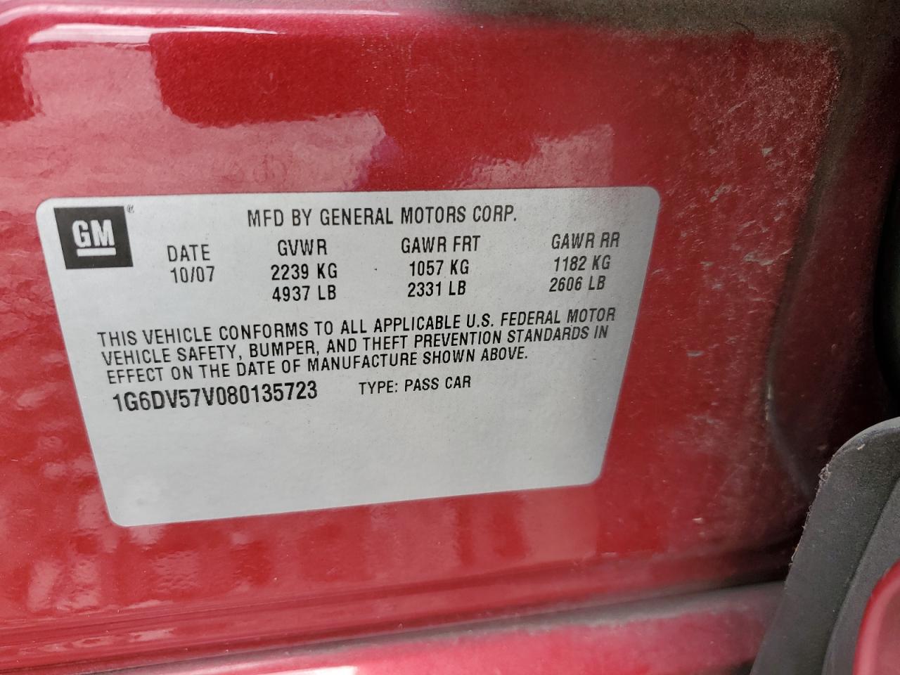 2008 Cadillac CTS VIN 1G6DV57V080135723 Copart auction photo, normal wear damage thumbnail 12
