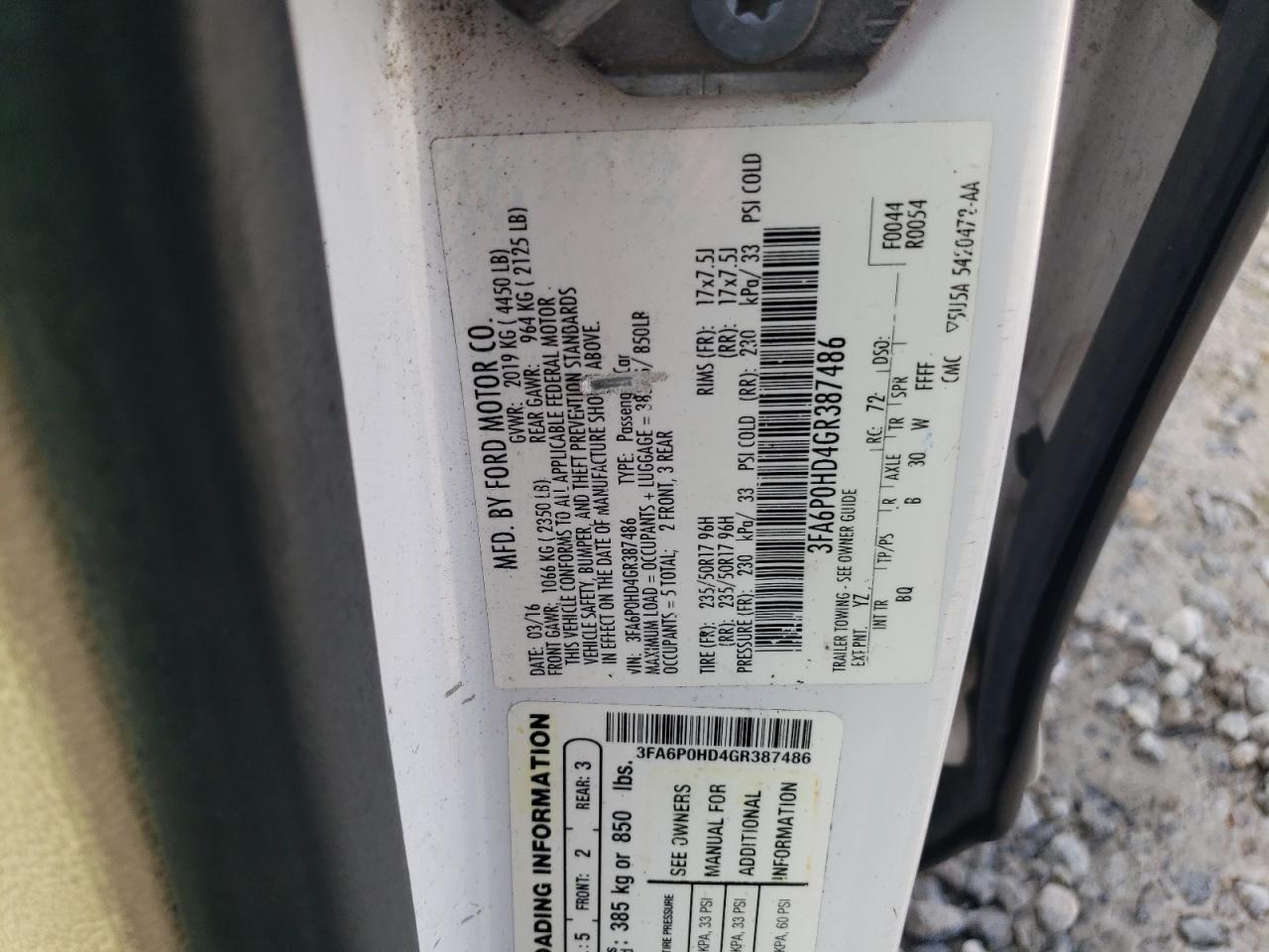 2016 Ford Fusion VIN 3FA6P0HD4GR387486 Copart auction photo, front end / minor dent/scratches damage thumbnail 12