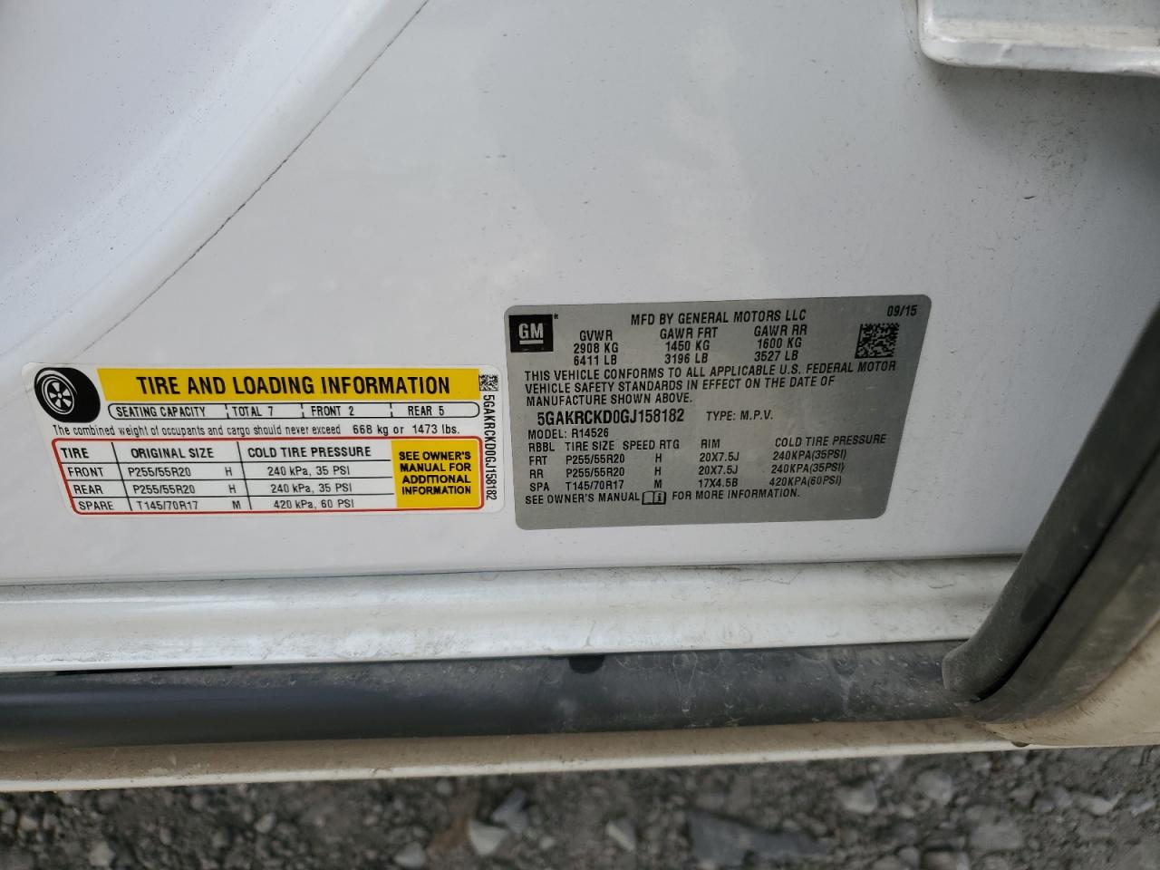 2016 Buick Enclave VIN 5GAKRCKD0GJ158182 Copart auction photo, rear end / front end damage thumbnail 15