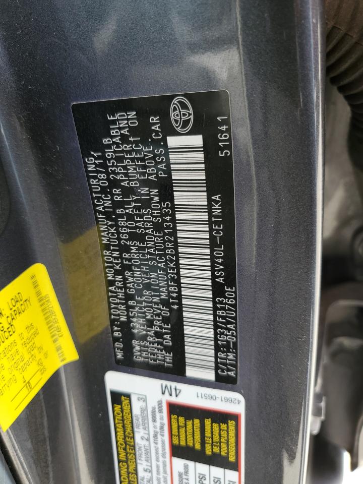 2011 Toyota Camry VIN 4T4BF3EK2BR213435 Copart auction photo, front end damage thumbnail 12