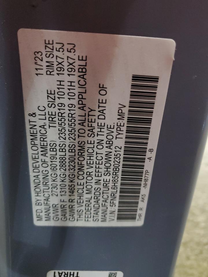 2024 Honda Odyssey VIN 5FNRL6H85RB023512 Copart auction photo, front end / minor dent/scratches damage thumbnail 16