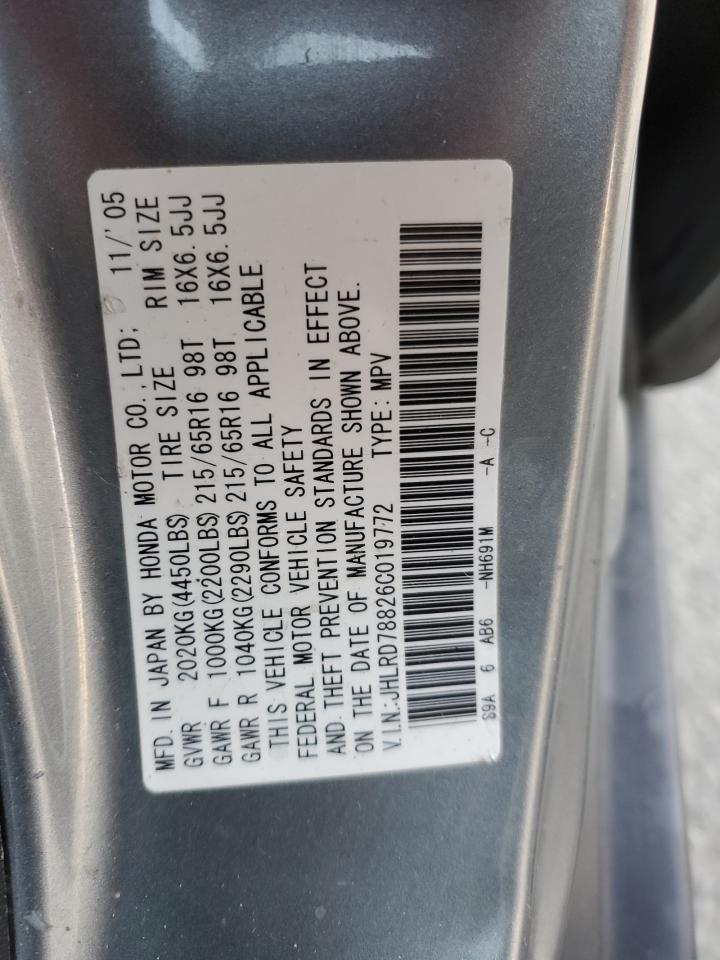 2006 Honda CR-V VIN JHLRD78826C019772 Copart auction photo, rear end damage thumbnail 13