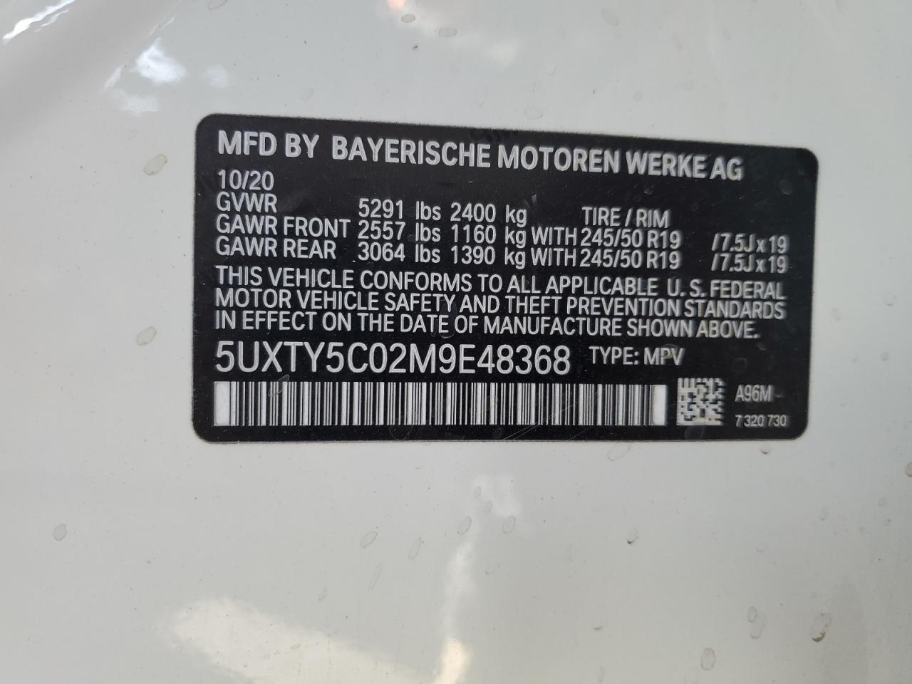 2021 BMW X3 VIN 5UXTY5C02M9E48368 Copart auction photo, side damage thumbnail 13