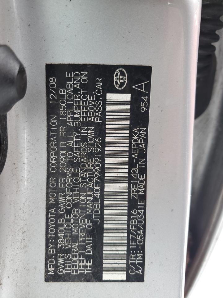 2009 Toyota Corolla VIN JTDBL40E799091926 Copart auction photo, front end / side damage thumbnail 12