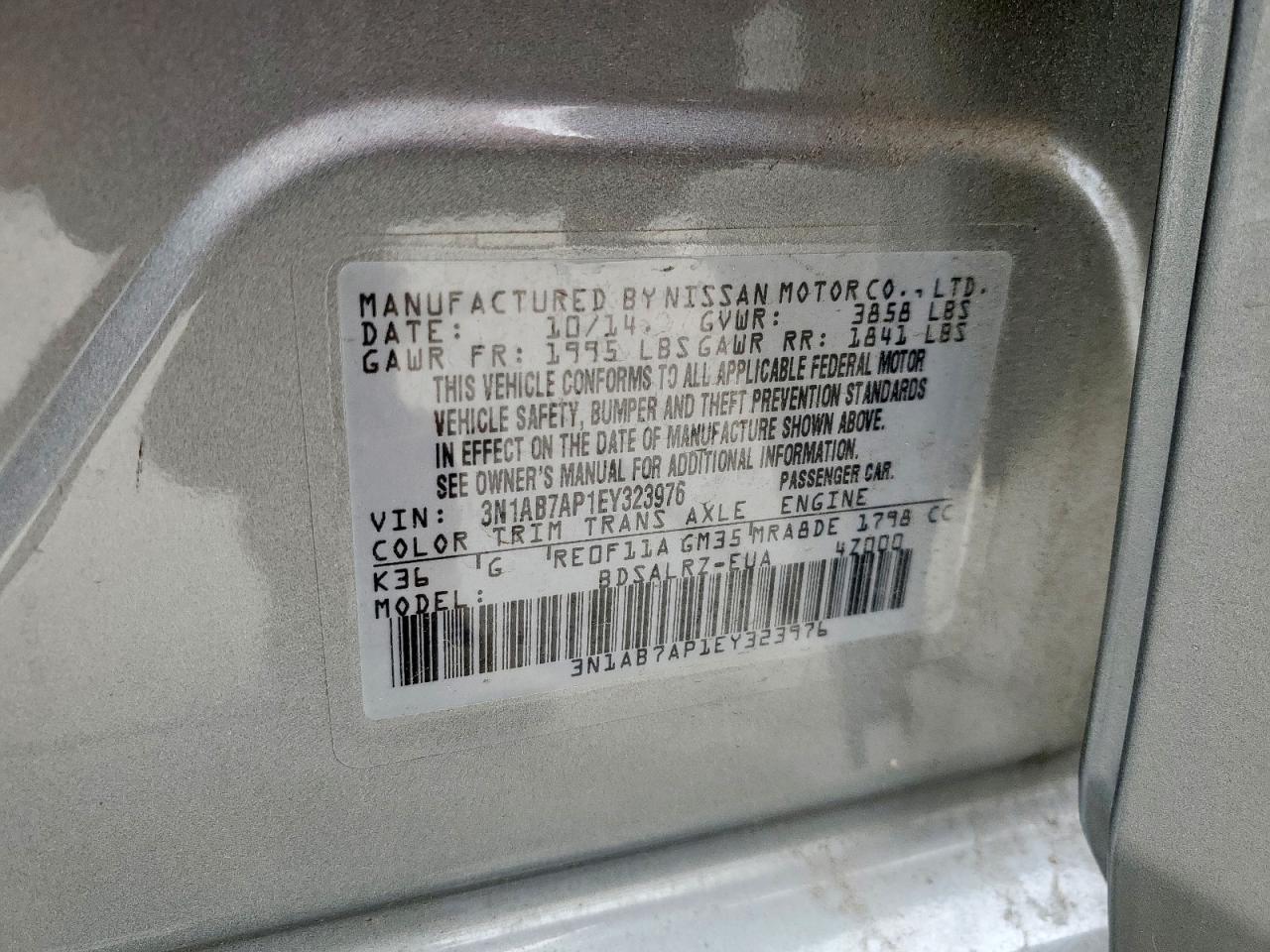 2014 Nissan Sentra VIN 3N1AB7AP1EY323976 Copart auction photo, front end / side damage thumbnail 12