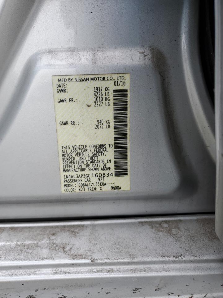2016 Nissan Altima VIN 1N4AL3AP3GC160834 Copart auction photo, front end damage thumbnail 14