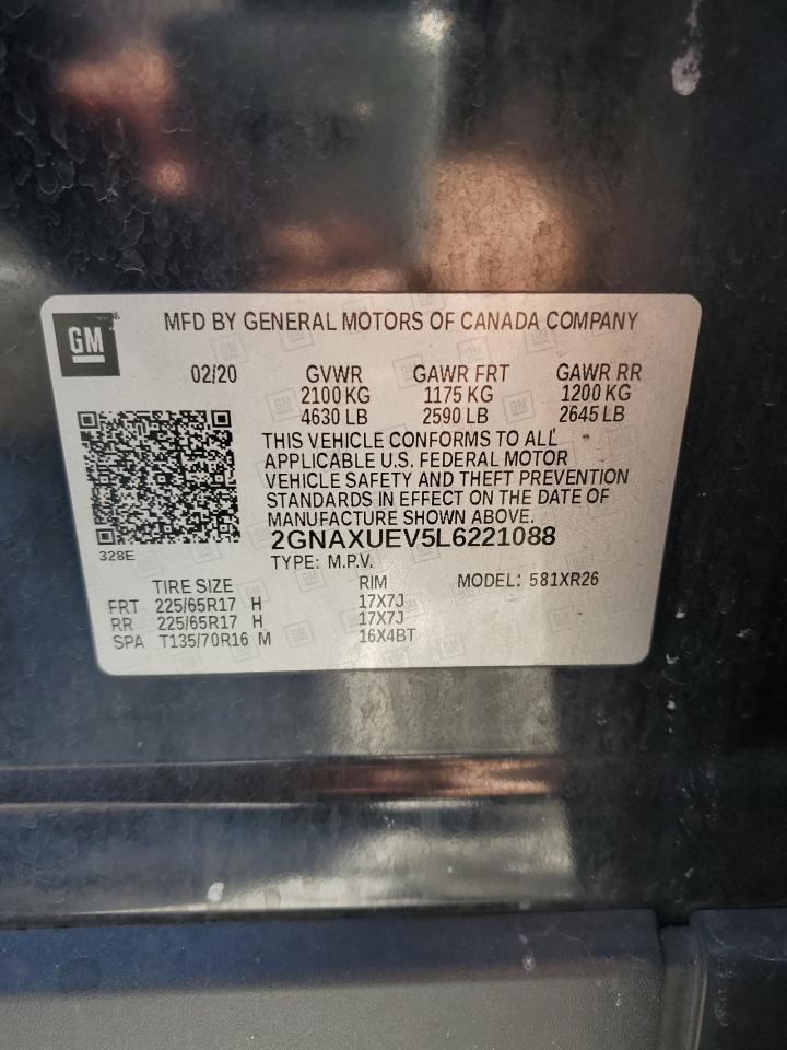 2020 Chevrolet Equinox VIN 2GNAXUEV5L6221088 Copart auction photo, front end damage thumbnail 13