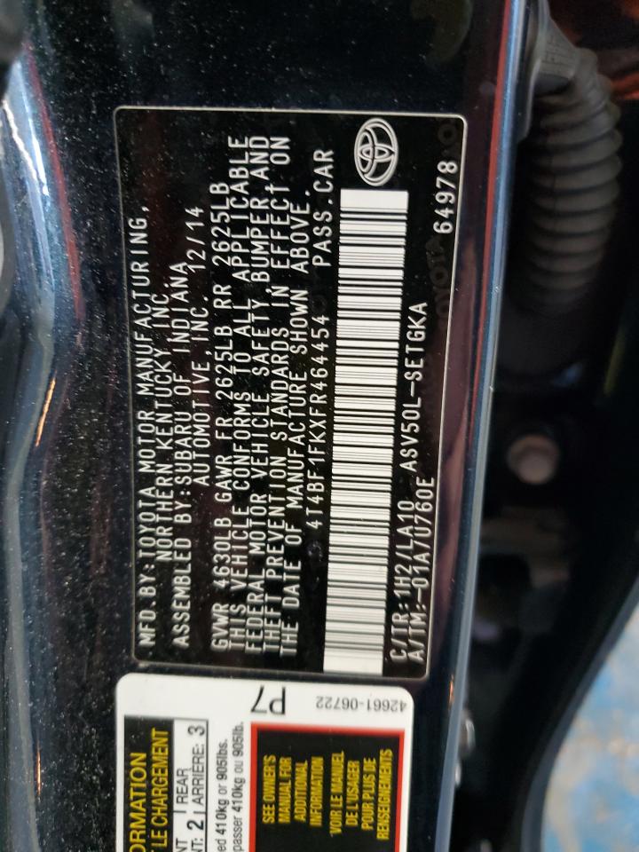 2015 Toyota Camry VIN 4T4BF1FKXFR464454 Copart auction photo, rear end damage thumbnail 12