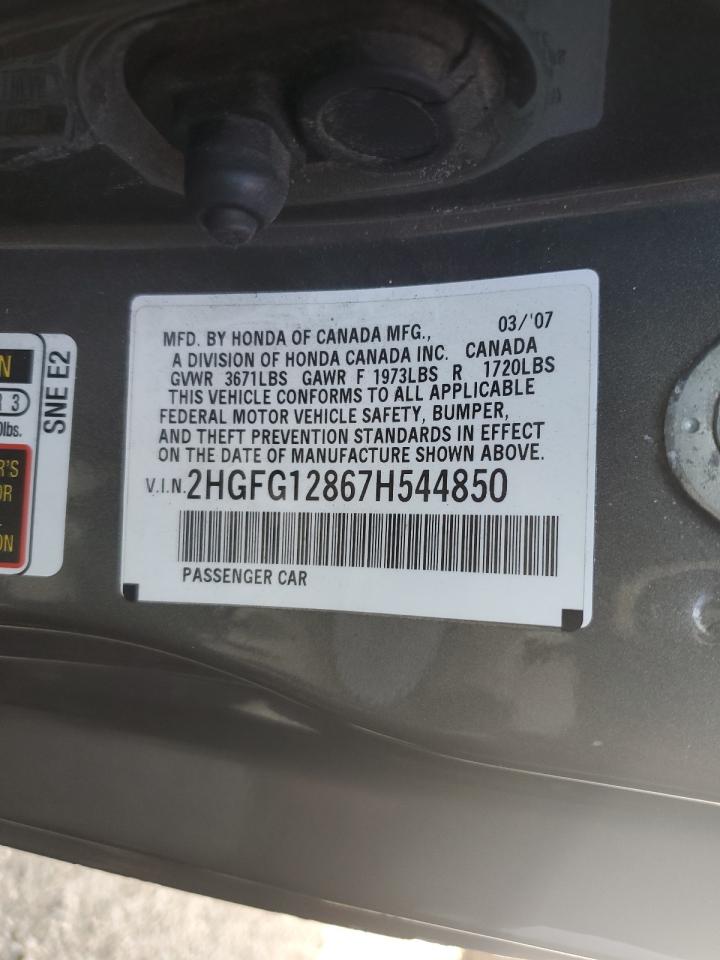 2007 Honda Civic VIN 2HGFG12867H544850 Copart auction photo, rollover damage thumbnail 12