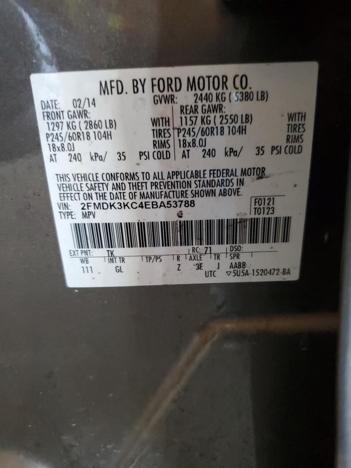 2014 Ford Edge VIN 2FMDK3KC4EBA53788 Copart auction photo, rear end damage thumbnail 13