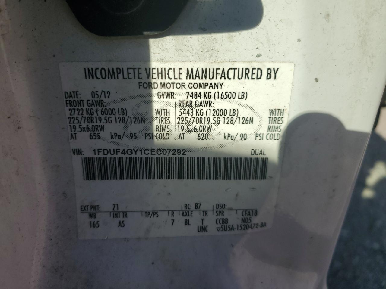 2012 Ford F450 VIN 1FDUF4GY1CEC07292 Copart auction photo, minor dent/scratches damage thumbnail 13