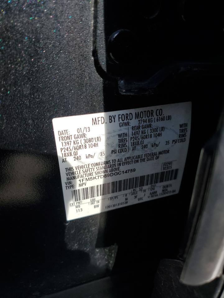 2013 Ford Explorer VIN 1FM5K7D89DGC14759 Copart auction photo, side / front end damage thumbnail 15
