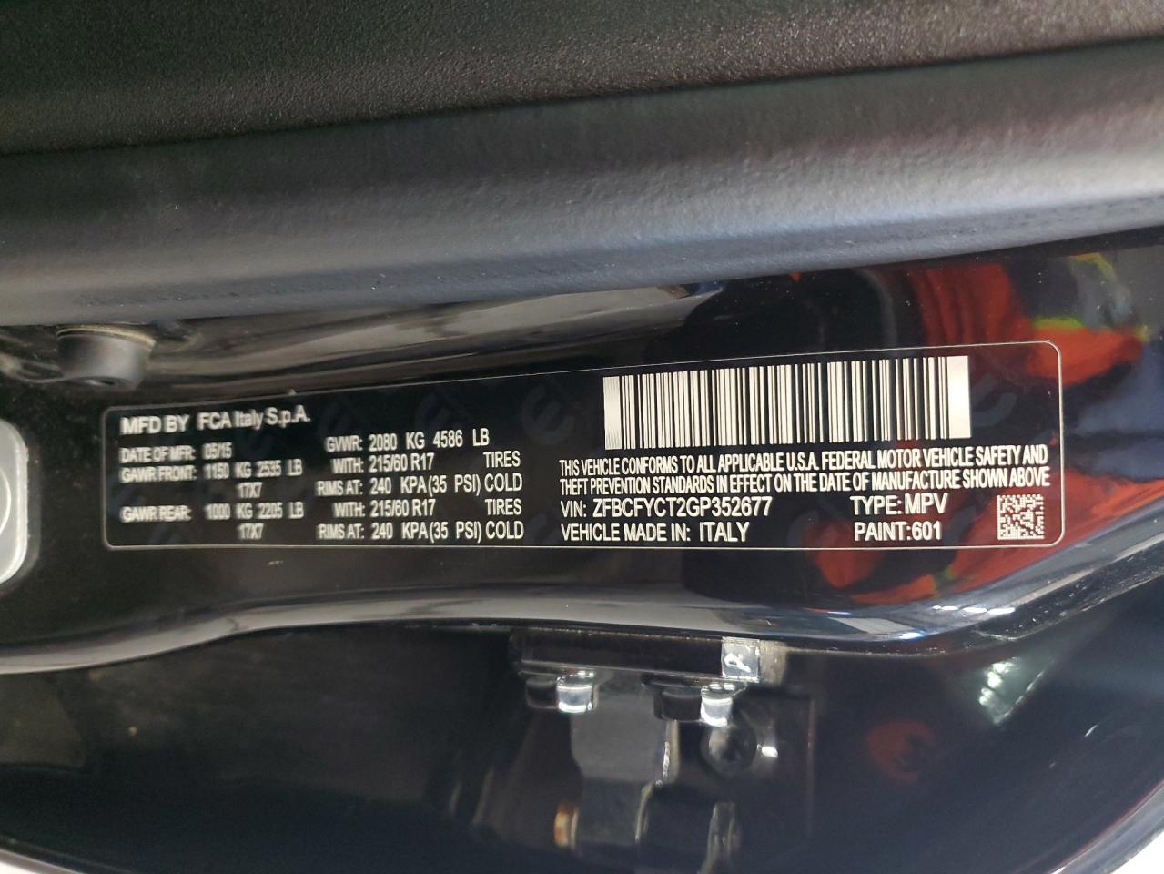 2016 Fiat 500 VIN ZFBCFYCT2GP352677 Copart auction photo, minor dent/scratches damage thumbnail 13