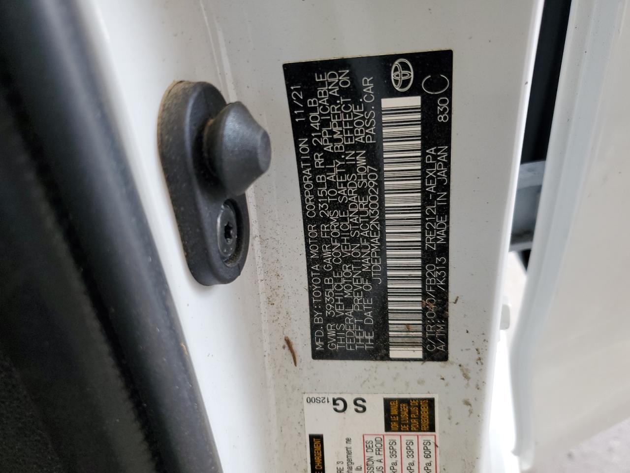 2022 Toyota Corolla VIN JTDEPMAE2N3002907 Copart auction photo, water/flood damage thumbnail 12