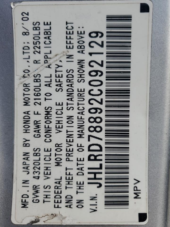 2002 Honda CR-V VIN JHLRD78892C092129 Copart auction photo, normal wear damage thumbnail 13