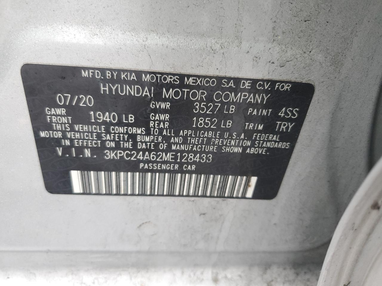 2021 Hyundai Accent VIN 3KPC24A62ME128433 Copart auction photo, front end damage thumbnail 13