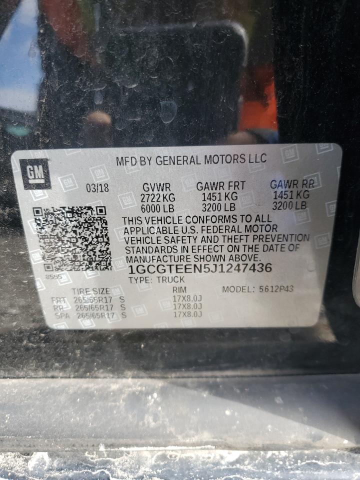 2018 Chevrolet Colorado VIN 1GCGTEEN5J1247436 Copart auction photo, front end damage thumbnail 13