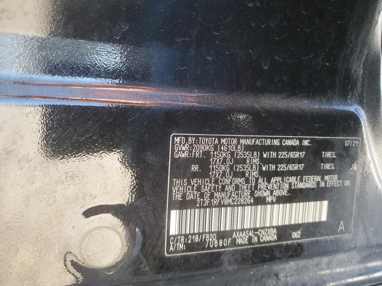 2021 Toyota RAV 4 VIN 2T3F1RFV8MC228264 Copart auction photo, front end / minor dent/scratches damage thumbnail 16