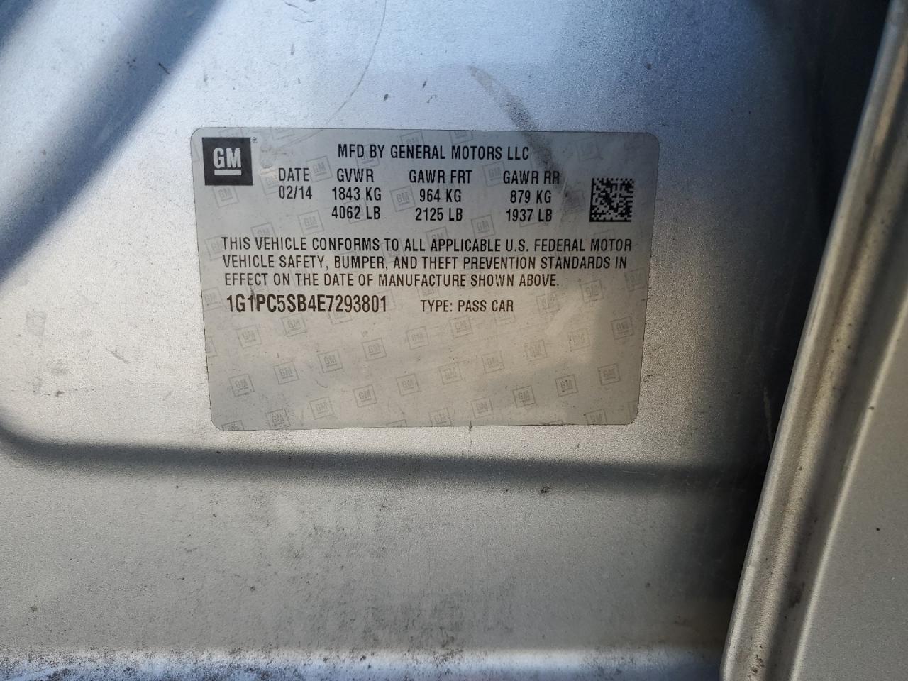 2014 Chevrolet Cruze VIN 1G1PC5SB4E7293801 Copart auction photo, front end damage thumbnail 13