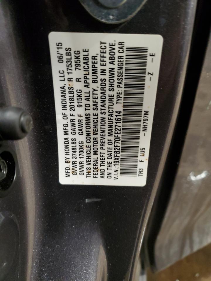2015 Honda Civic VIN 19XFB2F70FE271614 Copart auction photo, rear end damage thumbnail 12