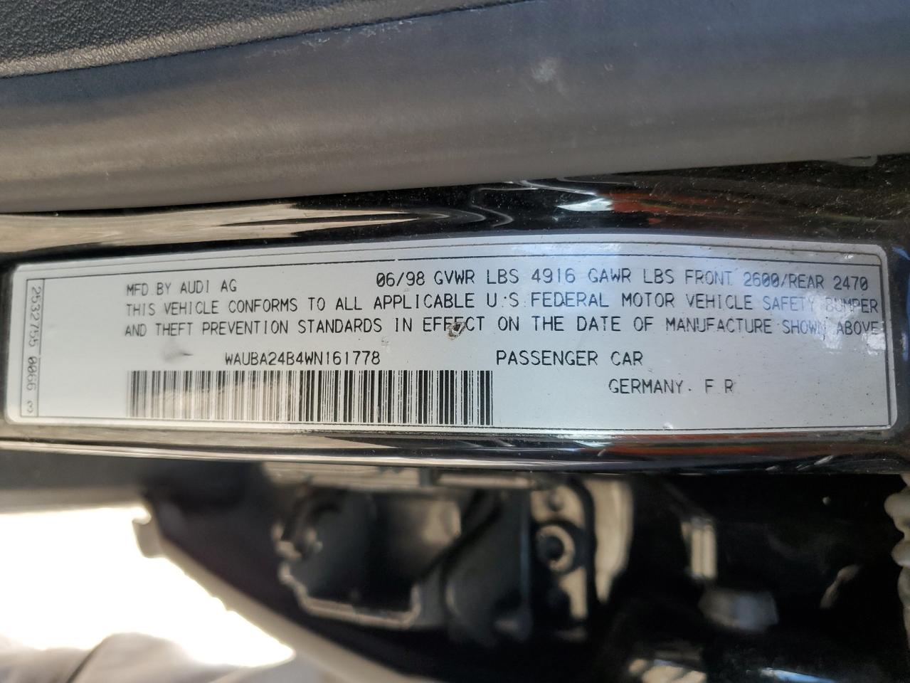 1998 Audi A6 VIN WAUBA24B4WN161778 Copart auction photo, front end damage thumbnail 14