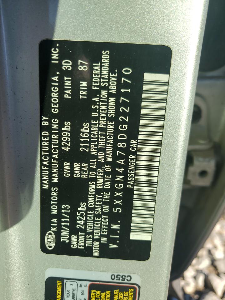 2013 KIA Optima VIN 5XXGN4A78DG227170 Copart auction photo, front end / rear end damage thumbnail 12