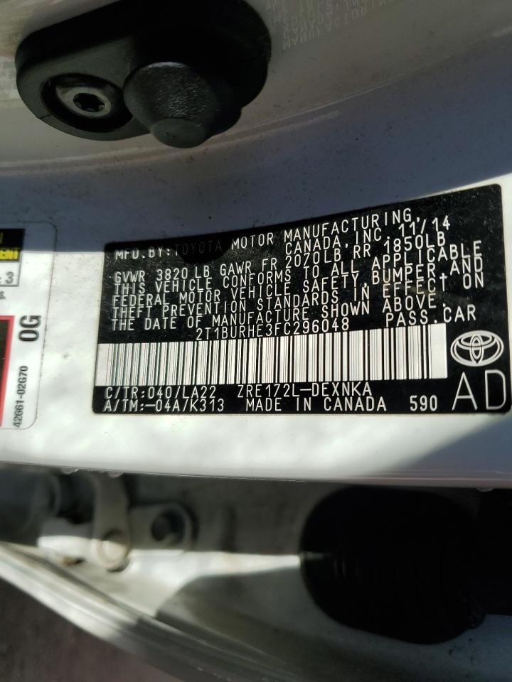 2015 Toyota Corolla VIN 2T1BURHE3FC296048 Copart auction photo, all over damage thumbnail 13