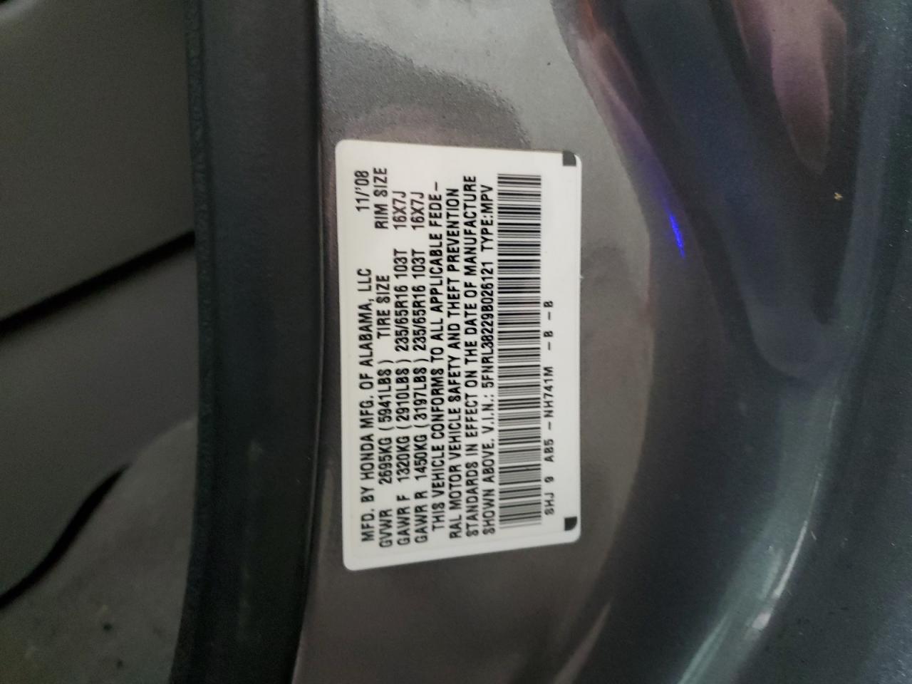 2009 Honda Odyssey VIN 5FNRL38229B026121 Copart auction photo, front end damage thumbnail 14