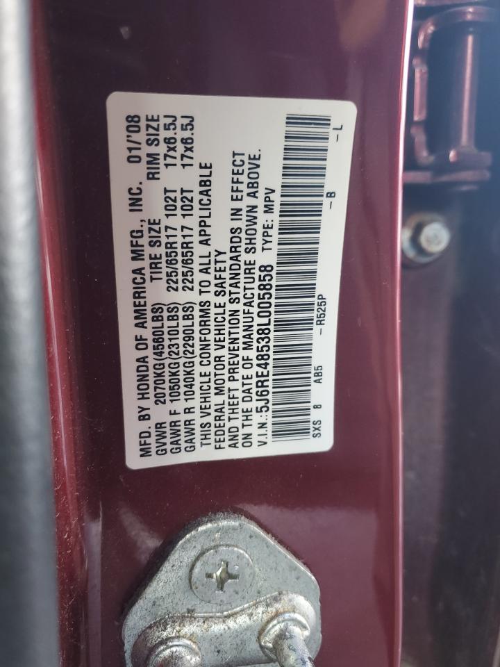 2008 Honda CR-V VIN 5J6RE48538L005858 Copart auction photo, minor dent/scratches damage thumbnail 12