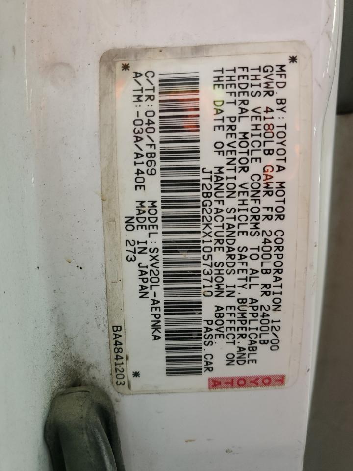 2001 Toyota Camry VIN JT2BG22KX10573710 Copart auction photo, rear end damage thumbnail 13