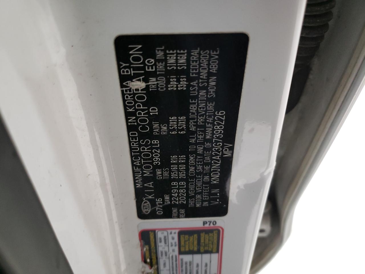 2016 KIA Soul VIN KNDJN2A23G7398226 Copart auction photo, all over damage thumbnail 13