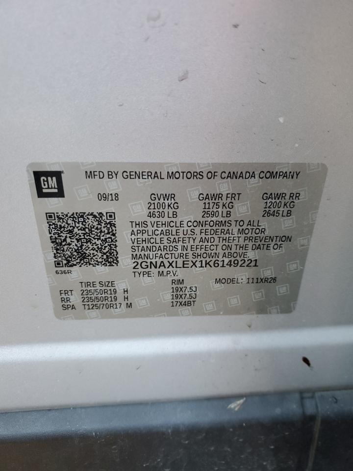 2019 Chevrolet Equinox VIN 2GNAXLEX1K6149221 Copart auction photo, front end damage thumbnail 13