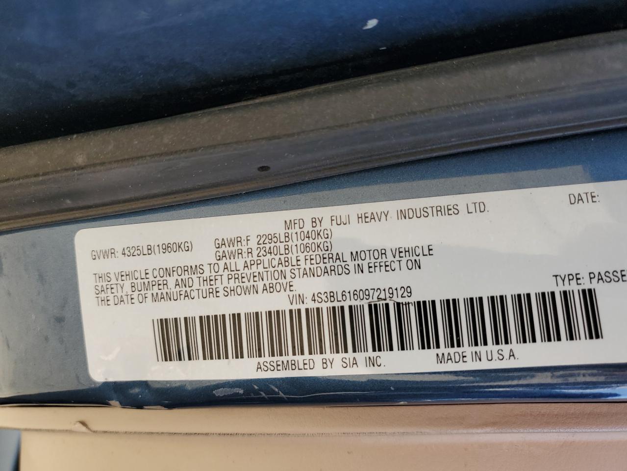 2009 Subaru Legacy VIN 4S3BL616097219129 Copart auction photo, rear end / front end damage thumbnail 13