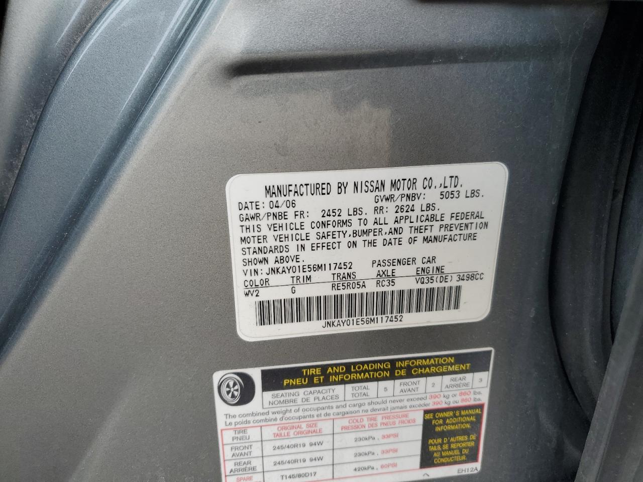 2006 Infiniti M VIN JNKAY01E56M117452 Copart auction photo, front end damage thumbnail 12