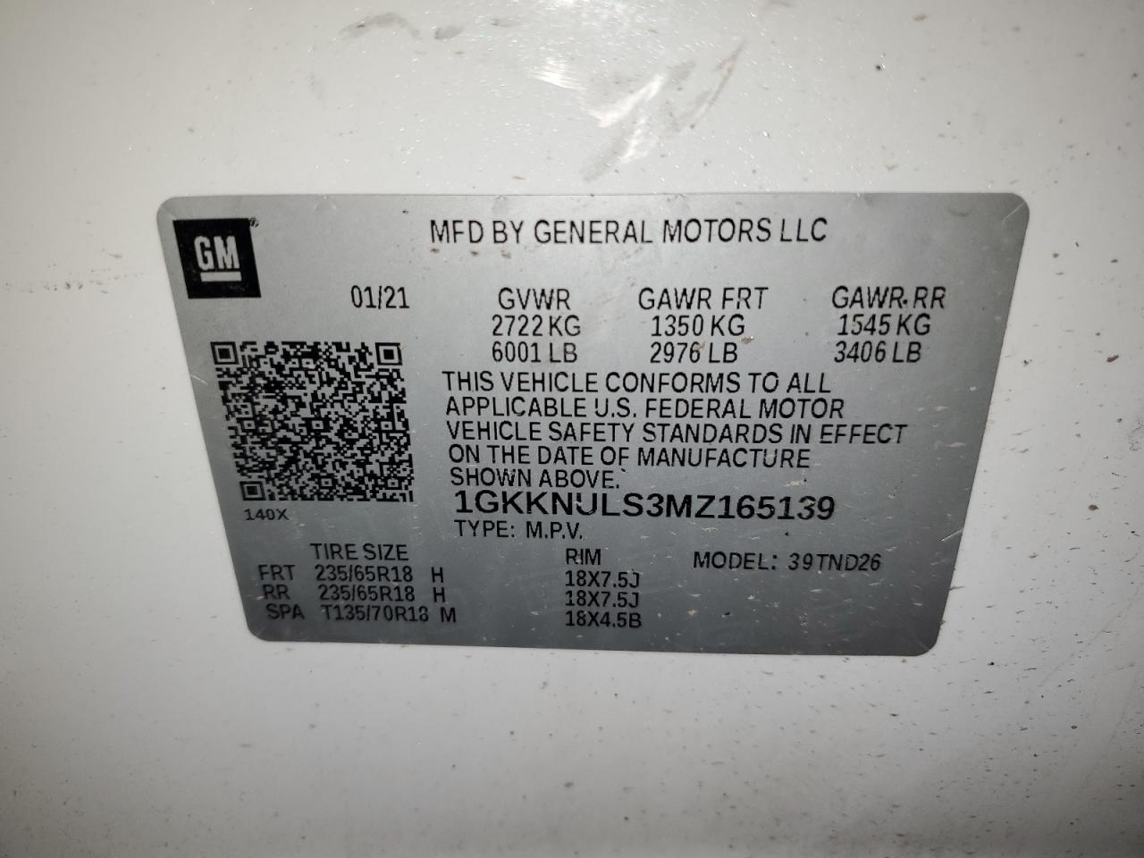 2021 GMC Acadia VIN 1GKKNULS3MZ165139 Copart auction photo, all over / undercarriage damage thumbnail 14