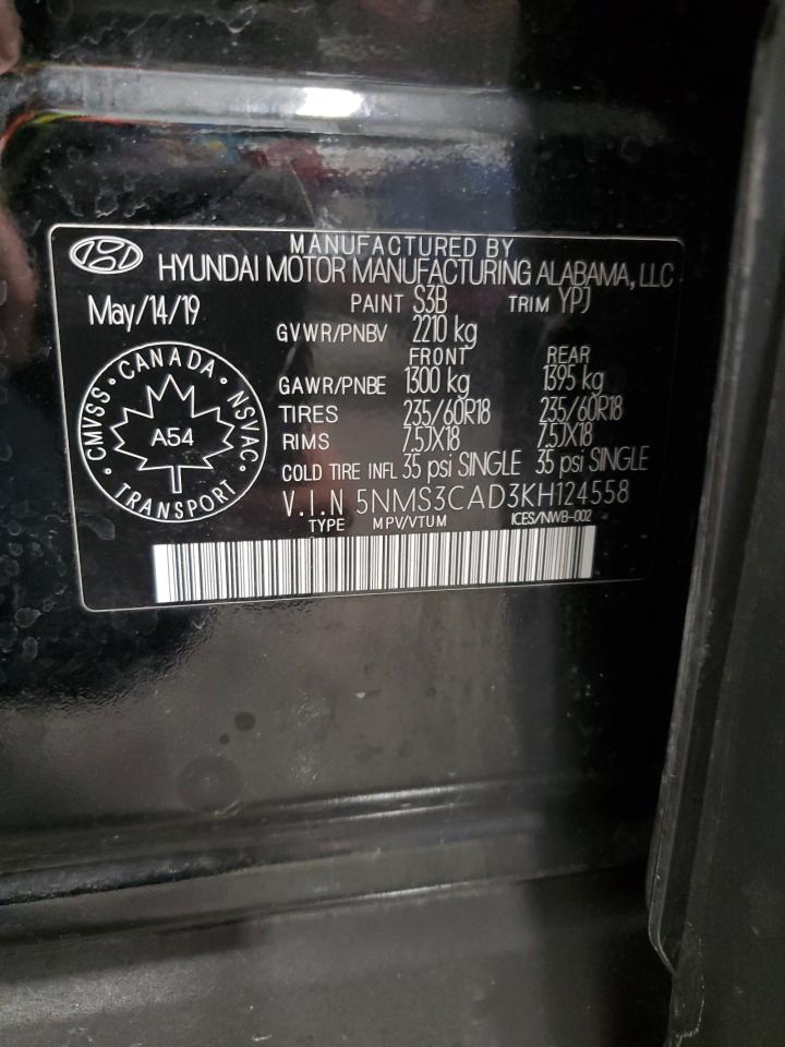 2019 Hyundai Santa Fe VIN 5NMS3CAD3KH124558 Copart auction photo, front end / minor dent/scratches damage thumbnail 14