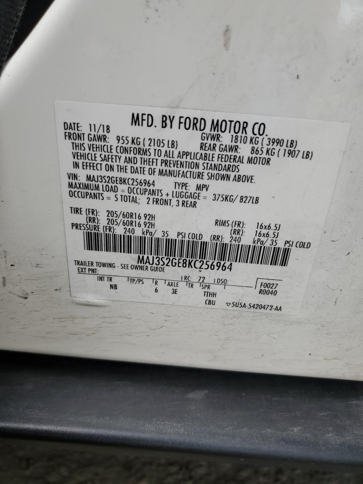 2019 Ford EcoSport VIN MAJ3S2GE8KC256964 Copart auction photo, rear end / side damage thumbnail 13