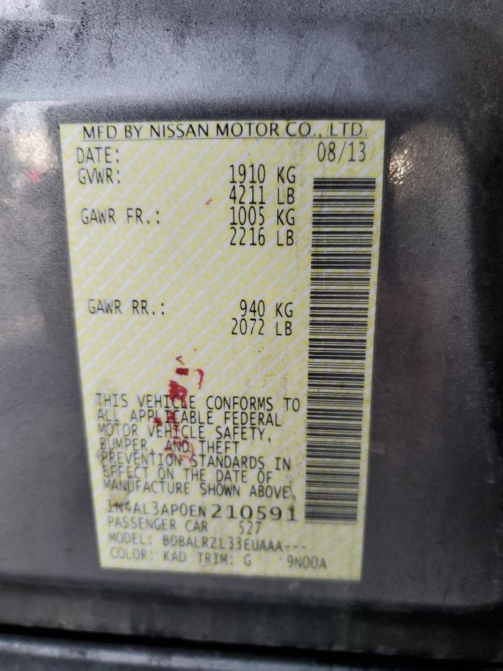 2014 Nissan Altima VIN 1N4AL3AP0EN210591 Copart auction photo, front end / rear end damage thumbnail 12