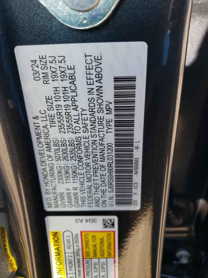 2024 Honda CR-V VIN 5J6RS6H90RL031200 Copart auction photo, front end damage thumbnail 13
