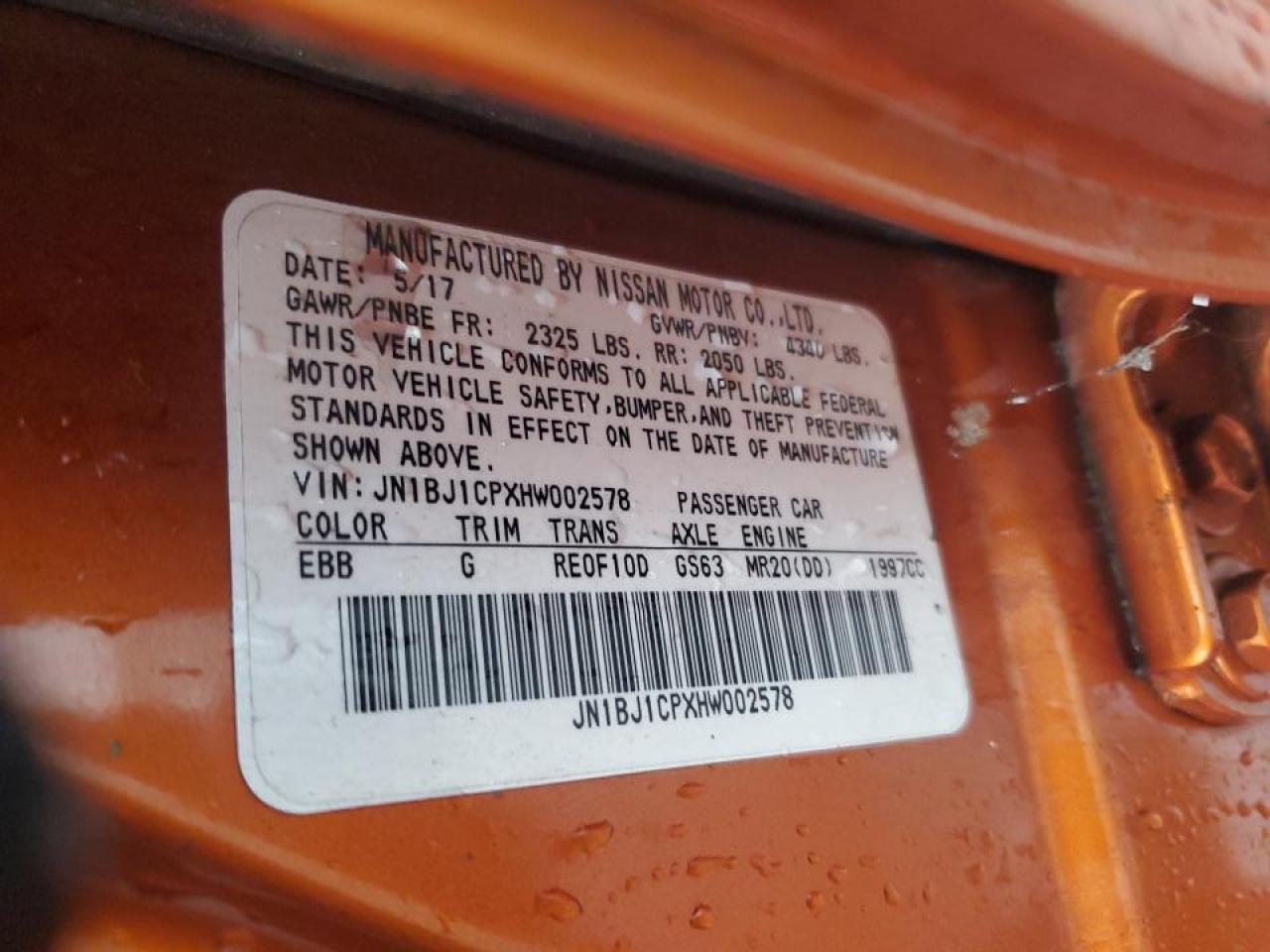 2017 Nissan Rogue VIN JN1BJ1CPXHW002578 Copart auction photo, front end / side damage thumbnail 14