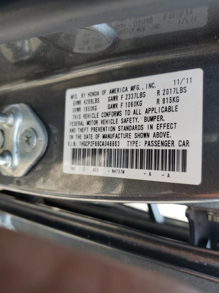 2012 Honda Accord VIN 1HGCP2F66CA048893 Copart auction photo, rear end / top/roof damage thumbnail 12