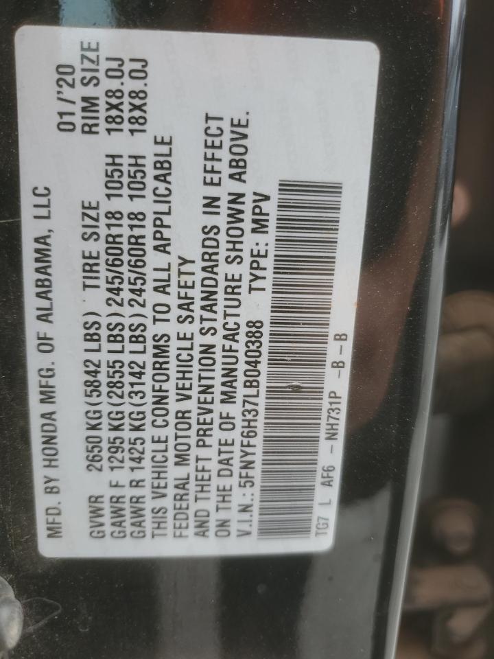 2020 Honda Pilot VIN 5FNYF6H37LB040388 Copart auction photo, rear end damage thumbnail 15