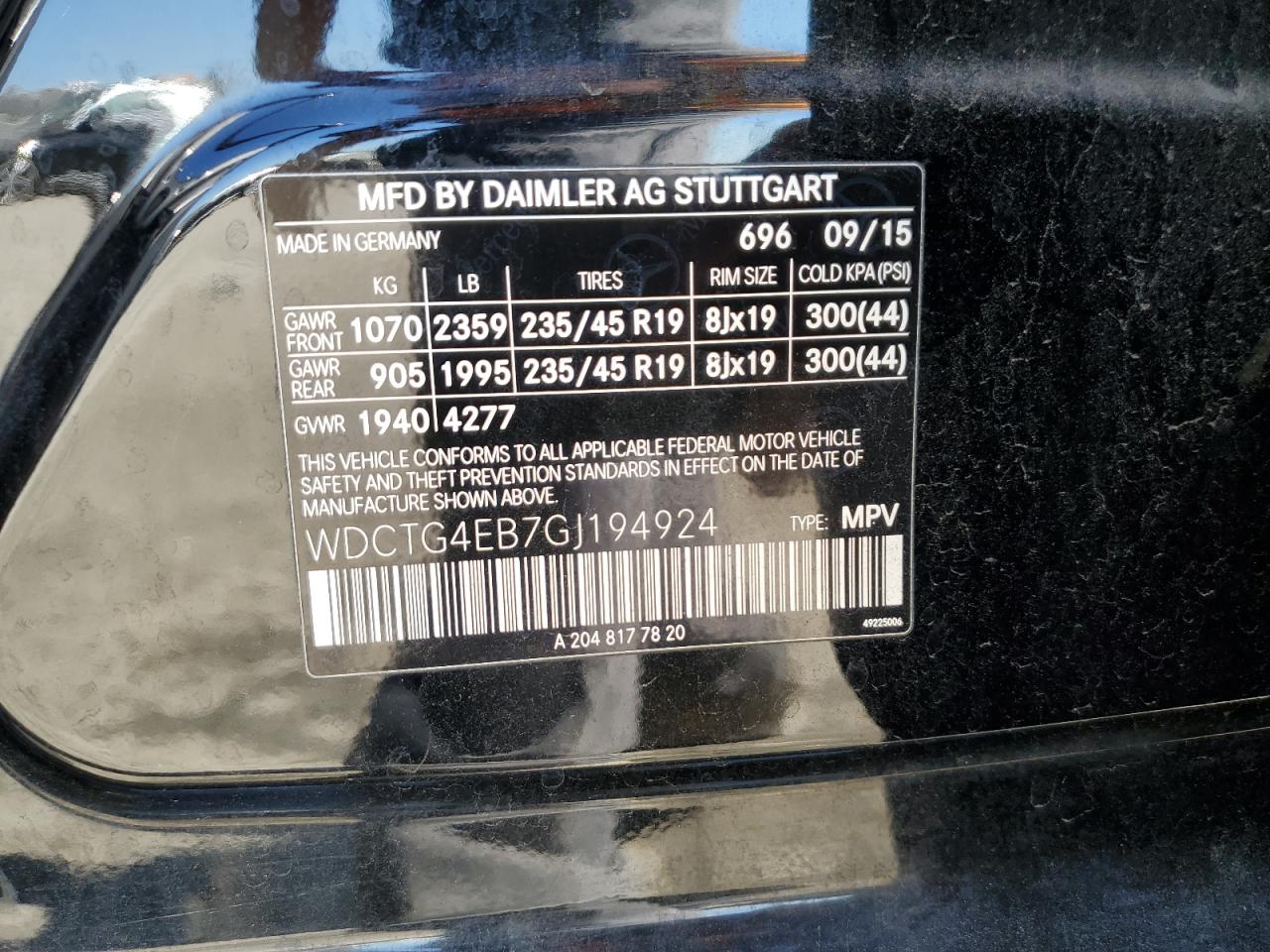 2016 Mercedes-Benz GLA-klasse VIN WDCTG4EB7GJ194924 Copart auction photo, rear end / front end damage thumbnail 16